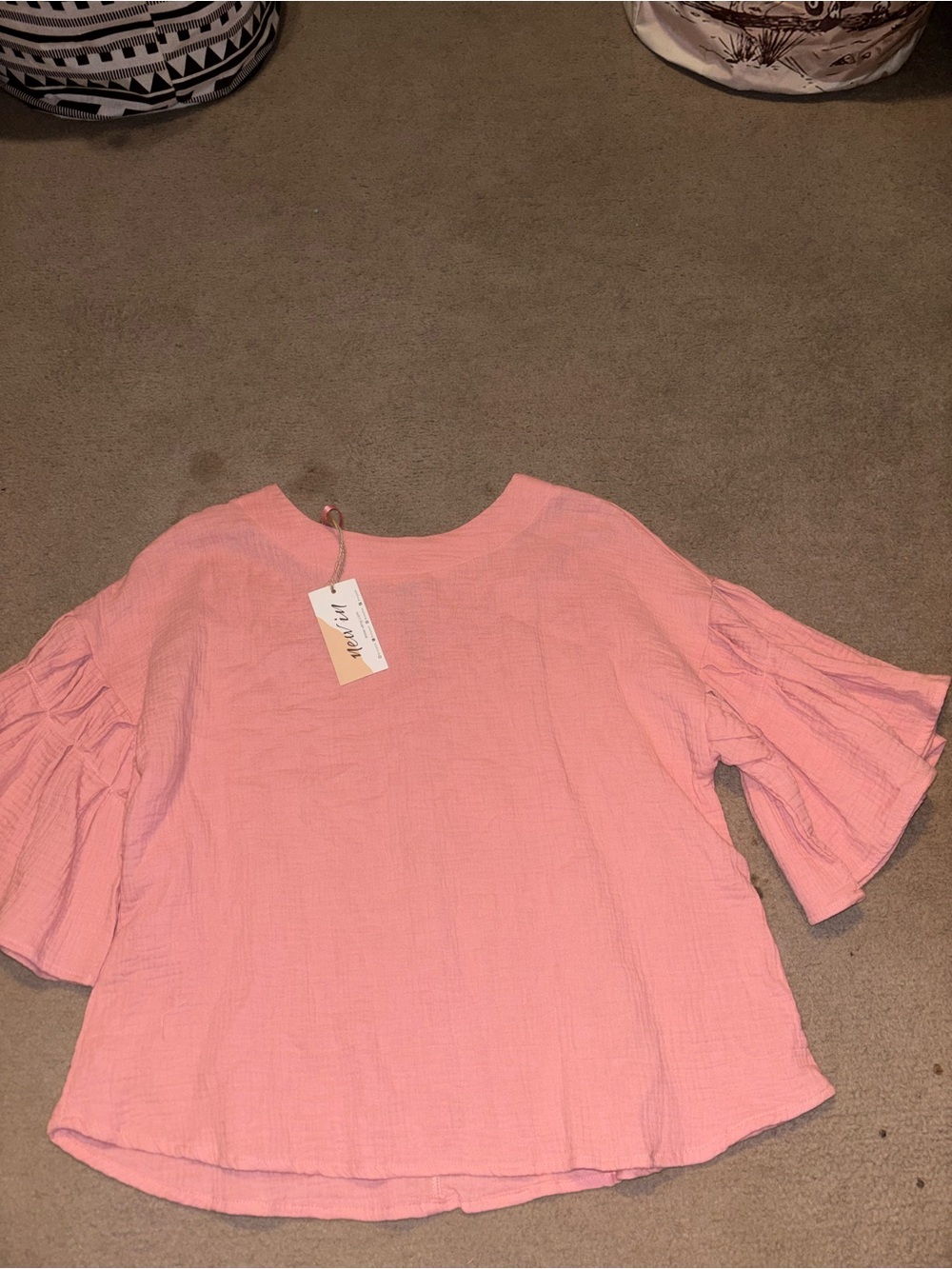 Women's Pink Ruffle Sleeve Blouse - Lightweight Textured Top